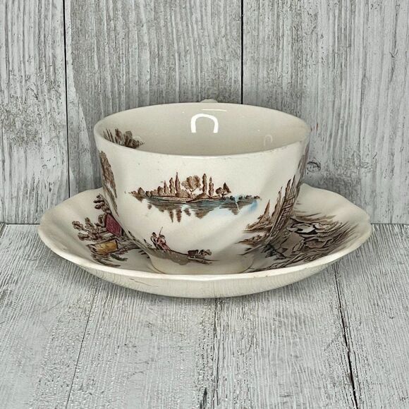 Vintage Johnson Brothers Staffordshire The Old Mill Tea Cup and Saucer Set - Picture 4 of 11
